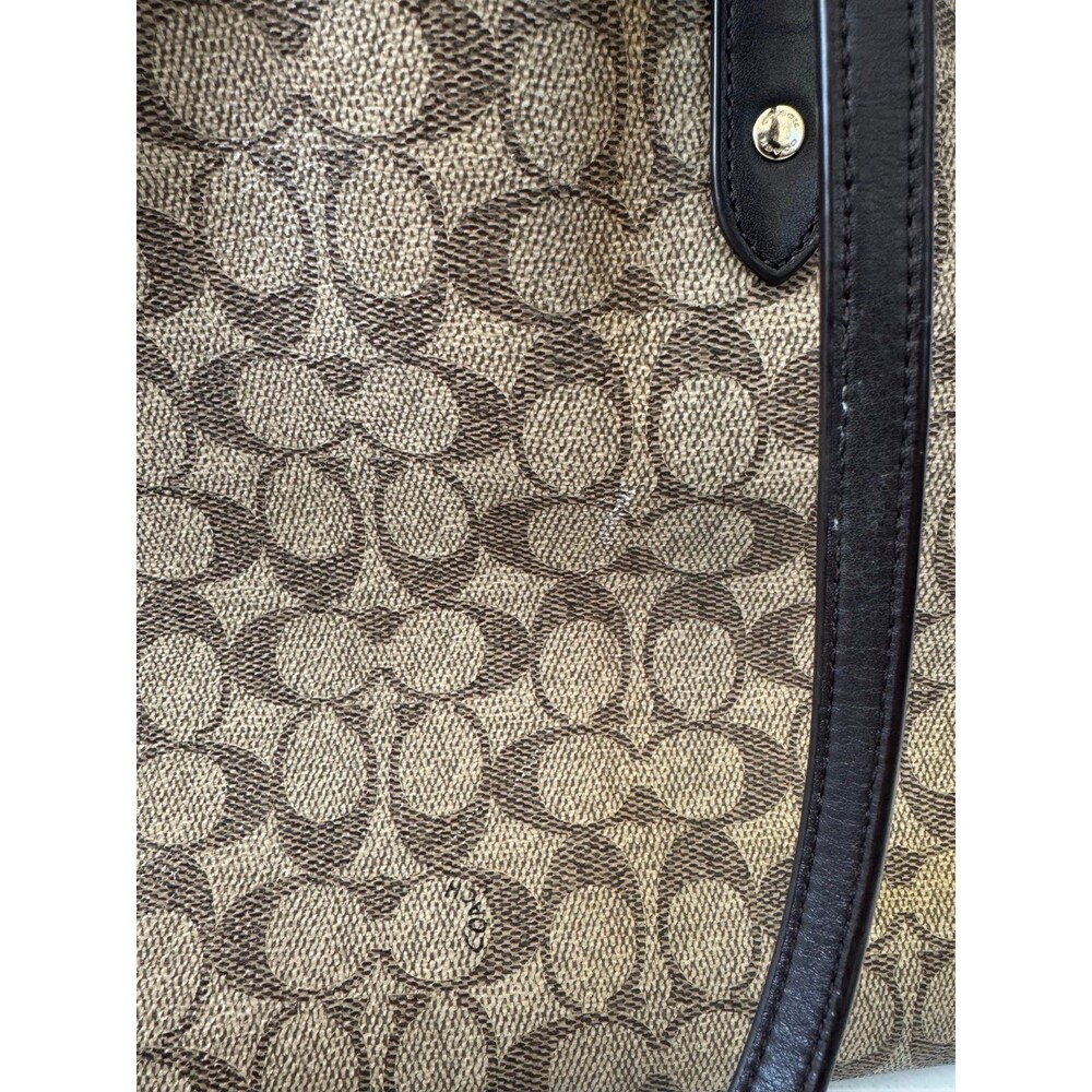 Coach City Tote Signature Leather Canvas Tote 5696 Shoulder Bag Purse Brown - Picture 4 of 8